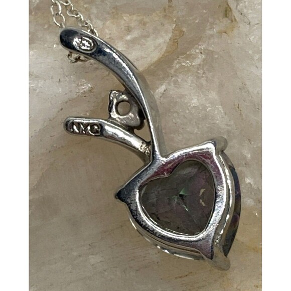 NYC Mystic Quartz & CZ Heart Pendant 18.5 '' Necklace Sterling 925 Silver g - Picture 5 of 8